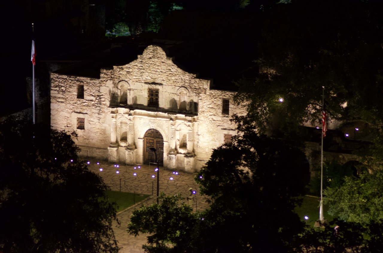 Alamo compound at night