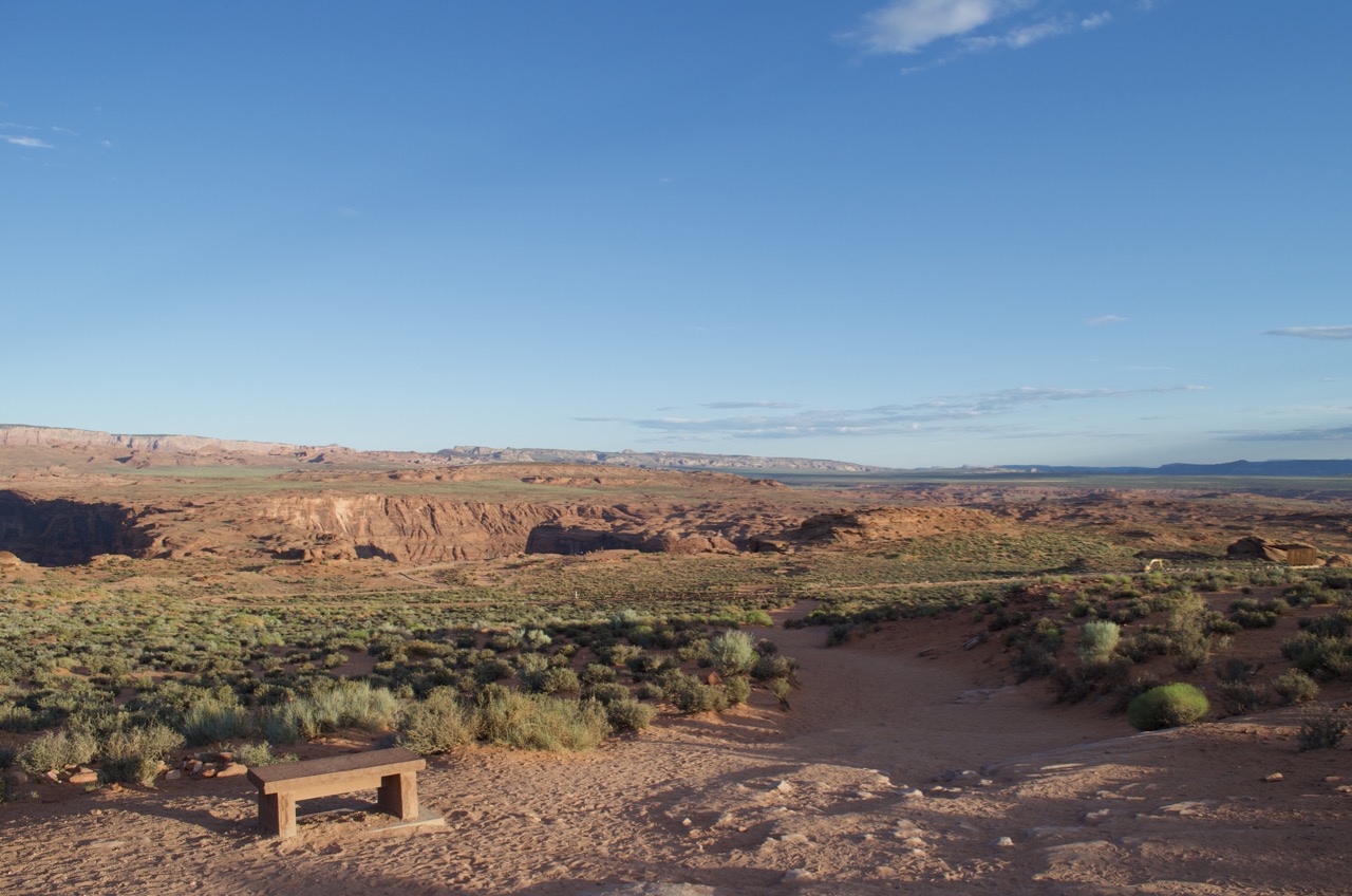 Around 5:30, the sun is up at Horseshoe Bend.