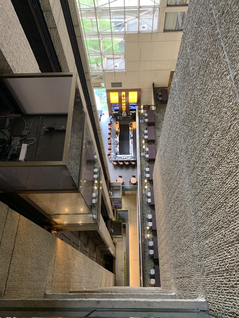 Looking down from the elevator. at our Hyatt.