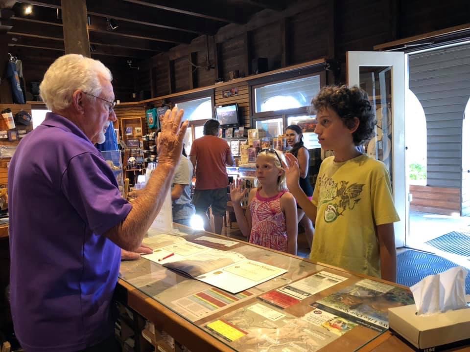 Julian getting sworn in as a Junior Ranger at the Grand Canyon.