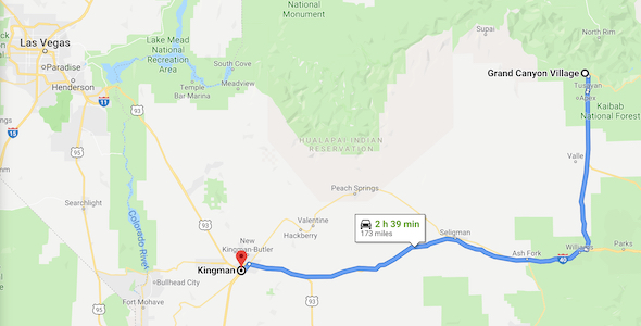 Map of Grand Canyon to Kingman