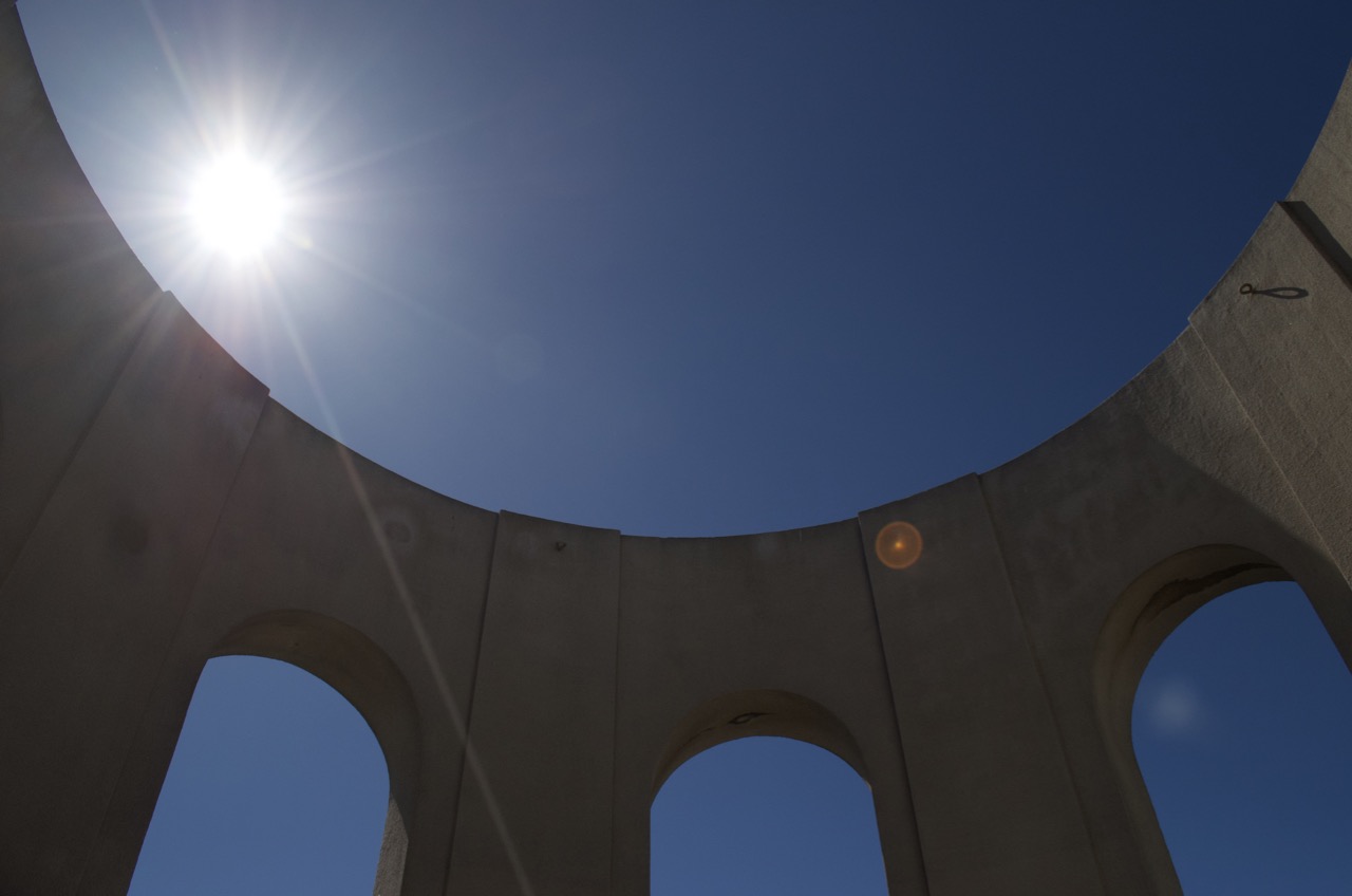 Looking out the open top of the Coit Tower observation deck.