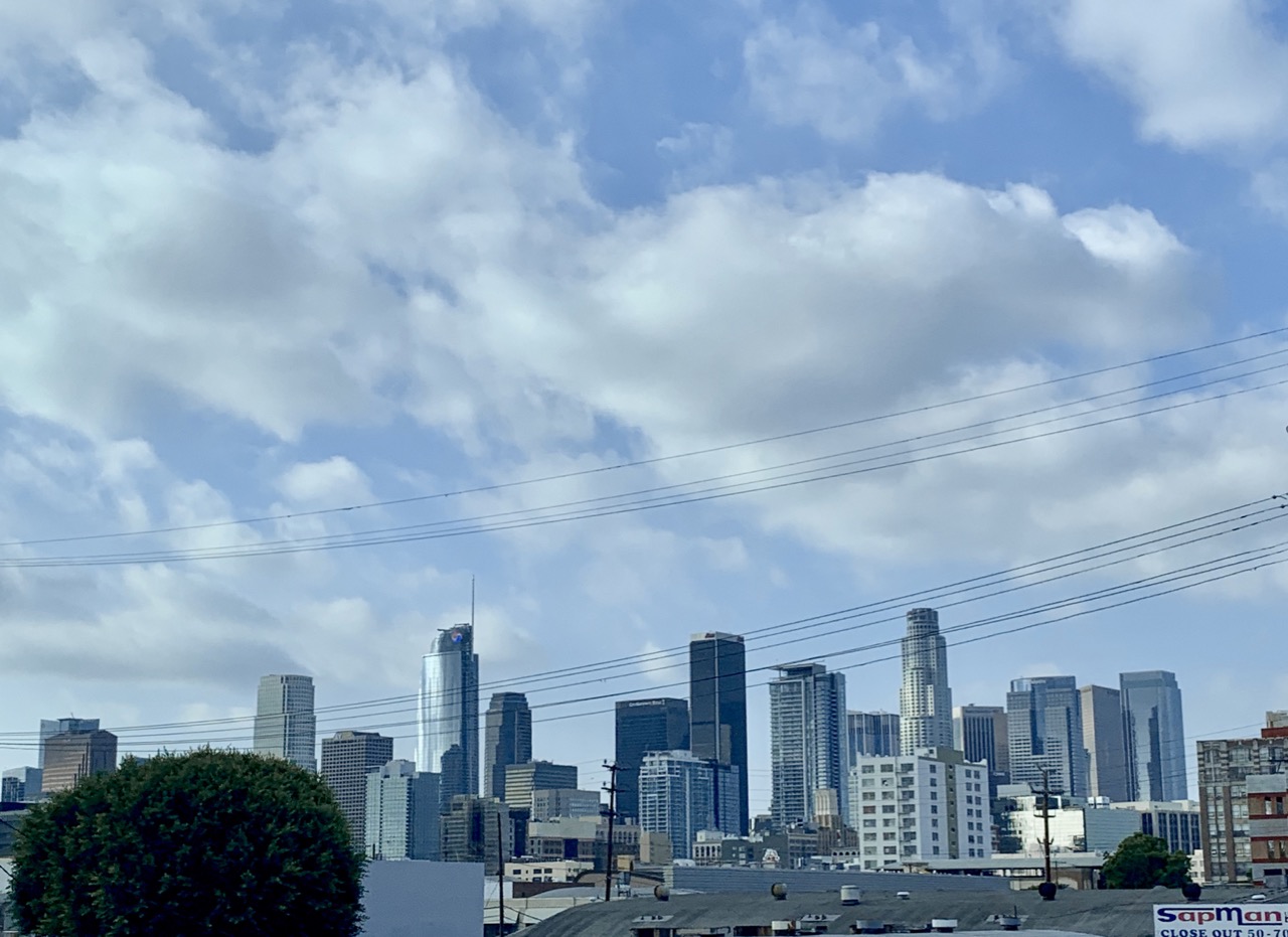 Downtown LA from a traffic jam on "The 105".