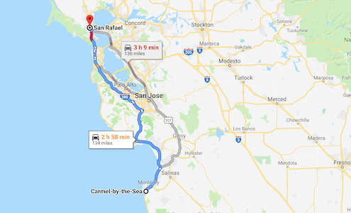 Map Carmel to San Rafael