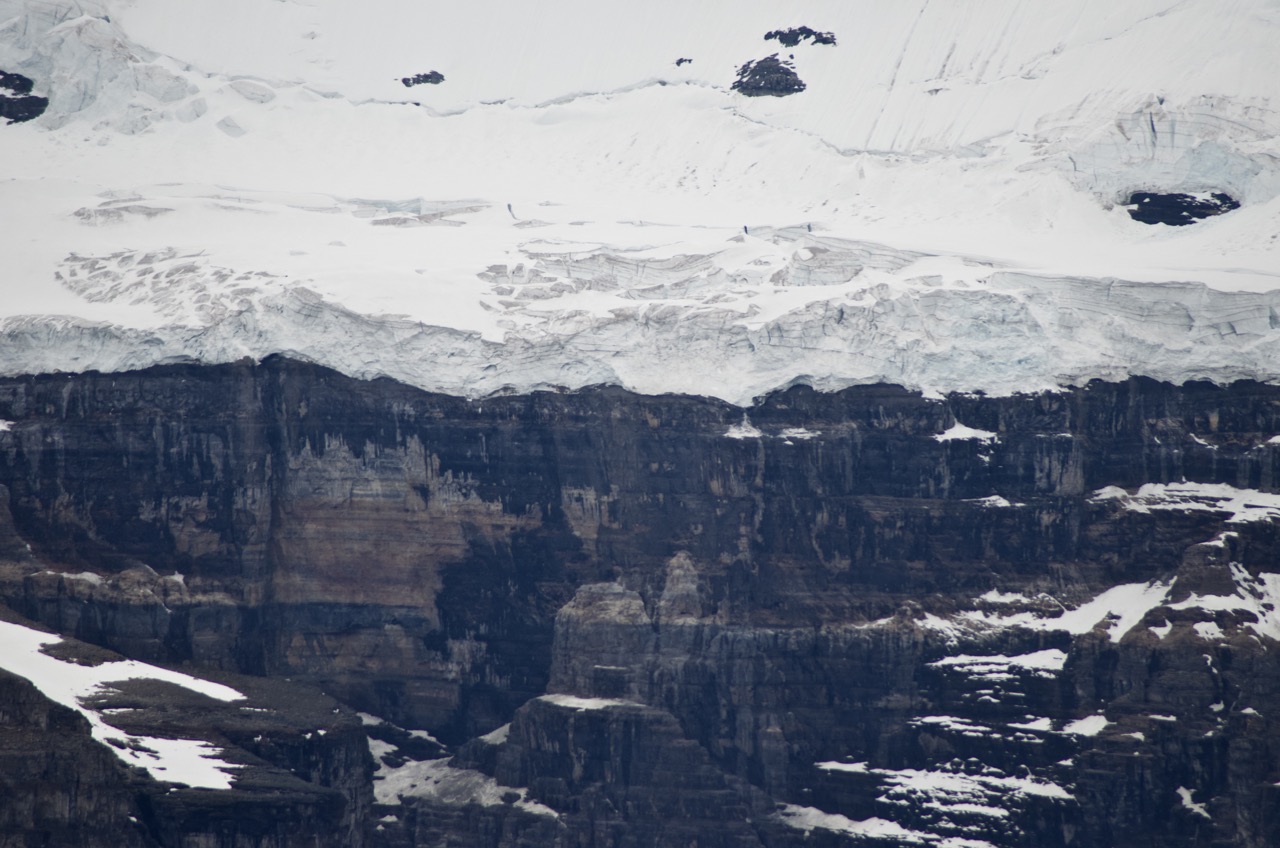 Closeup of the thick glacier on Fairview Mountain at Lake Louise.