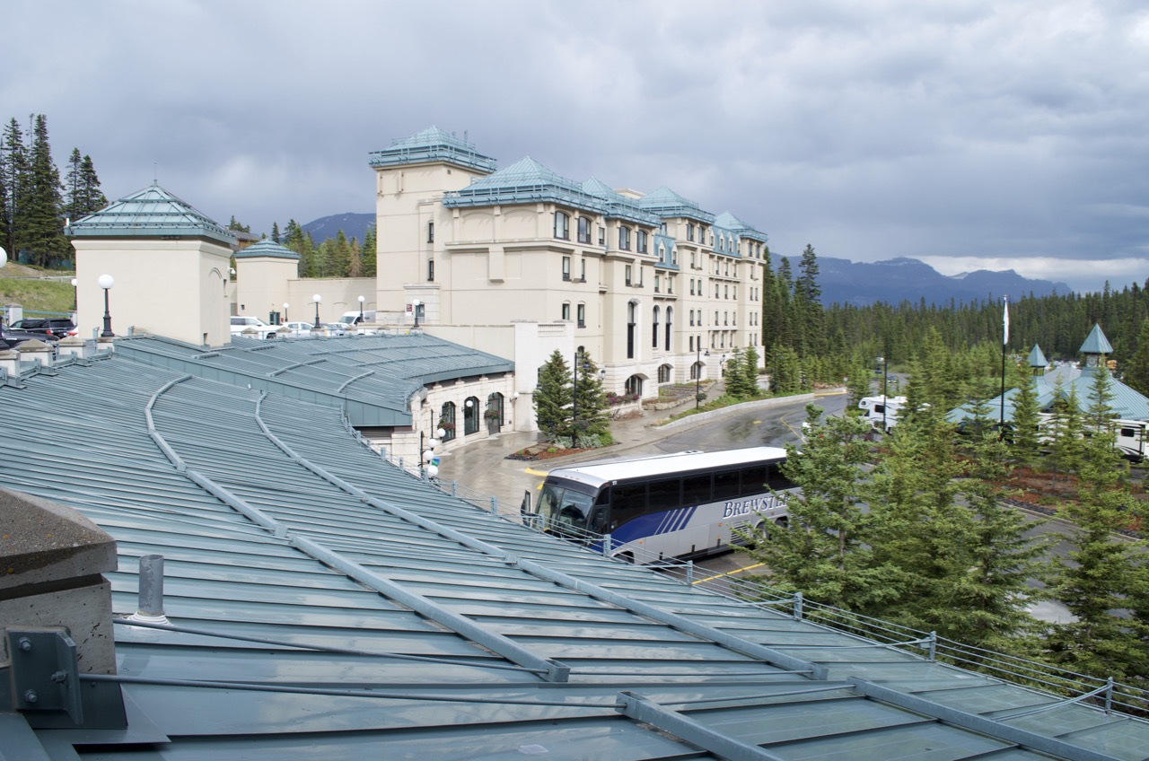 Rooftop shot of the Fairmont Chateau, Lake Louise.