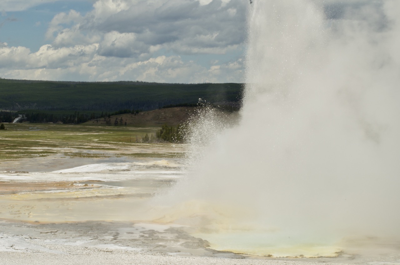 Steam over a prismatic spring.