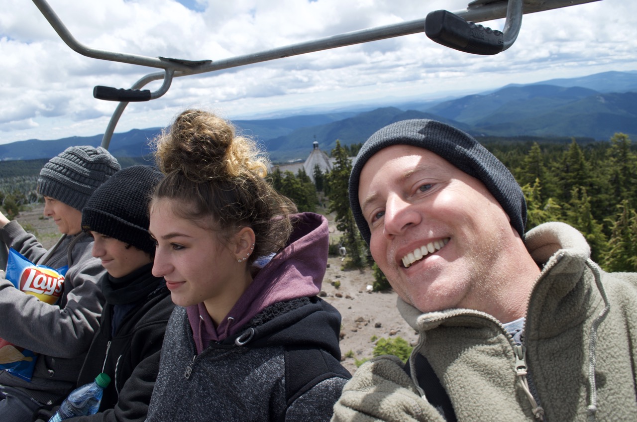 Riding the ski lift up Mount Hood.