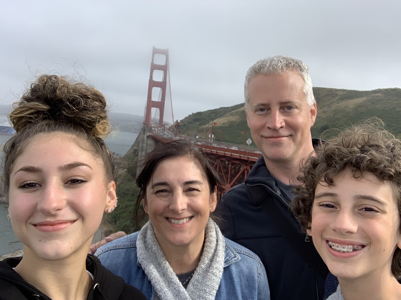 Family selfie by the Golden Gate Bridge.