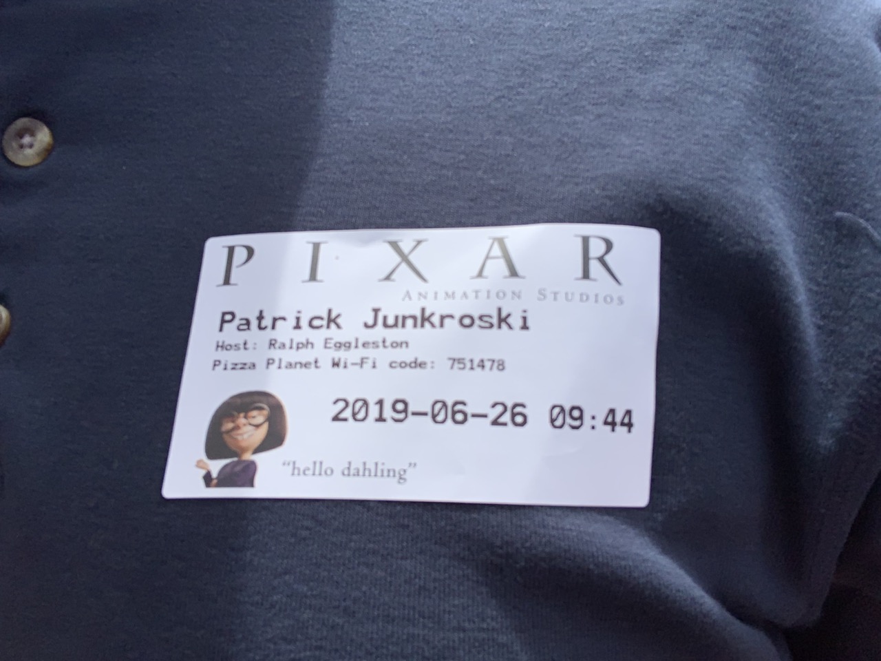 Pixar visitor's pass.