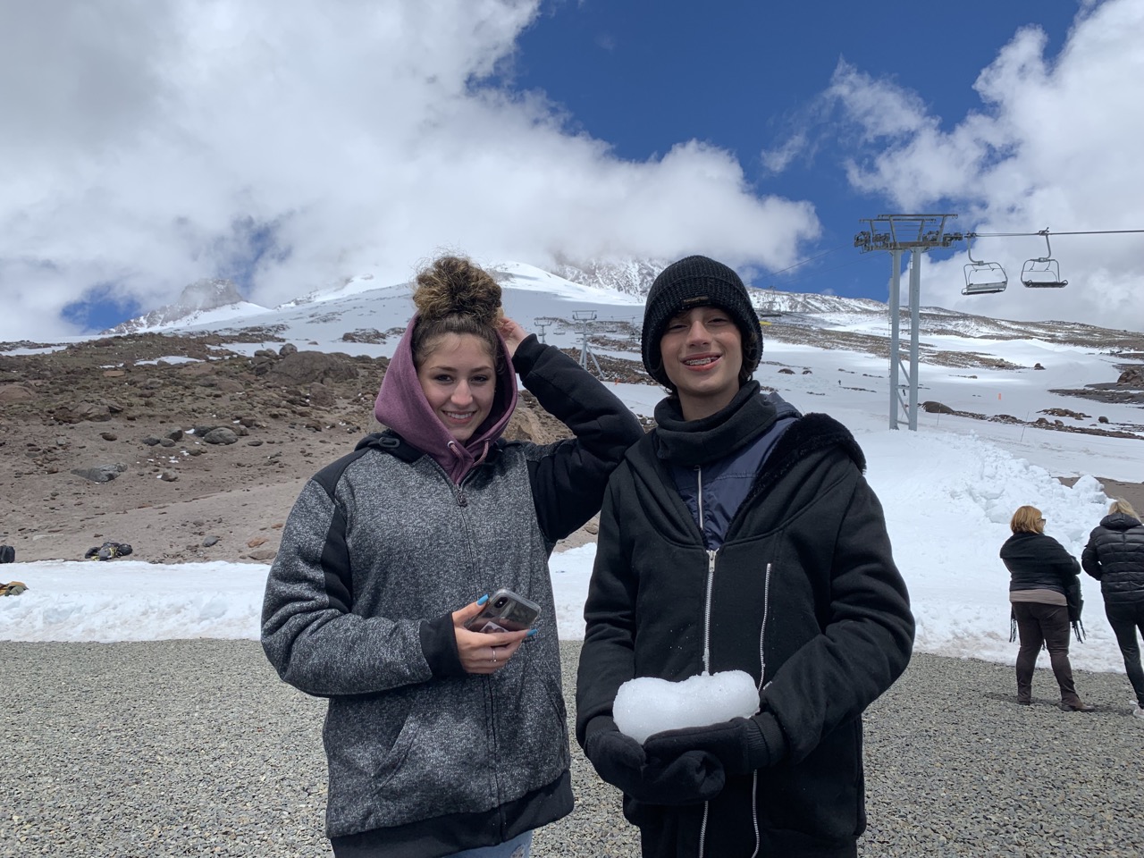 Chiara and Julian playing in the snow on Mount Hood.