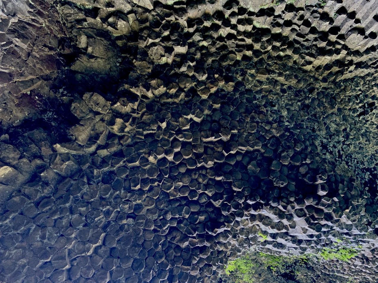 Detail of the columnar basalt cliff at Latourell Falls.