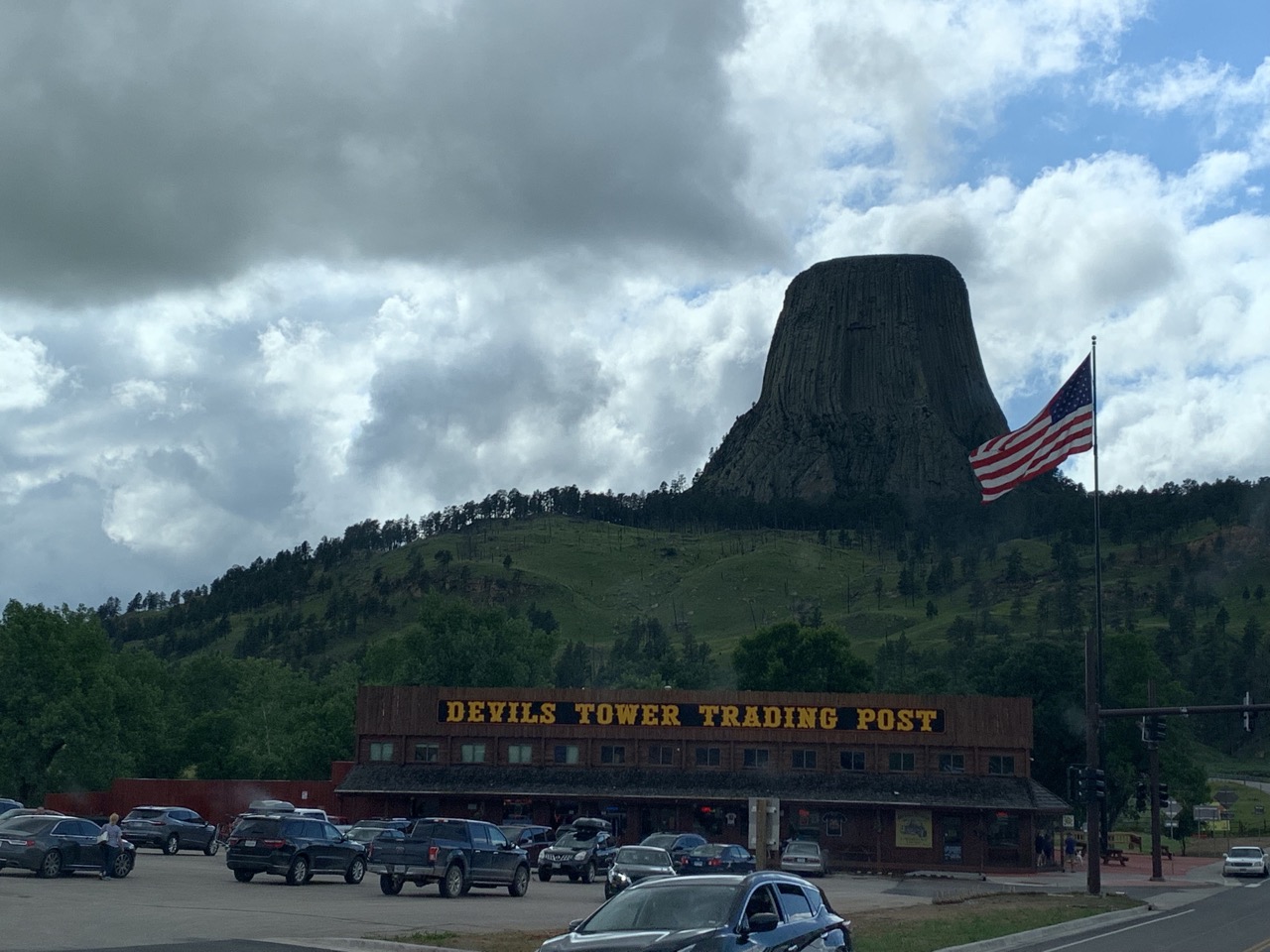 View of the tower and small village at the base, while waiting for the traffic light to allow us to go up.