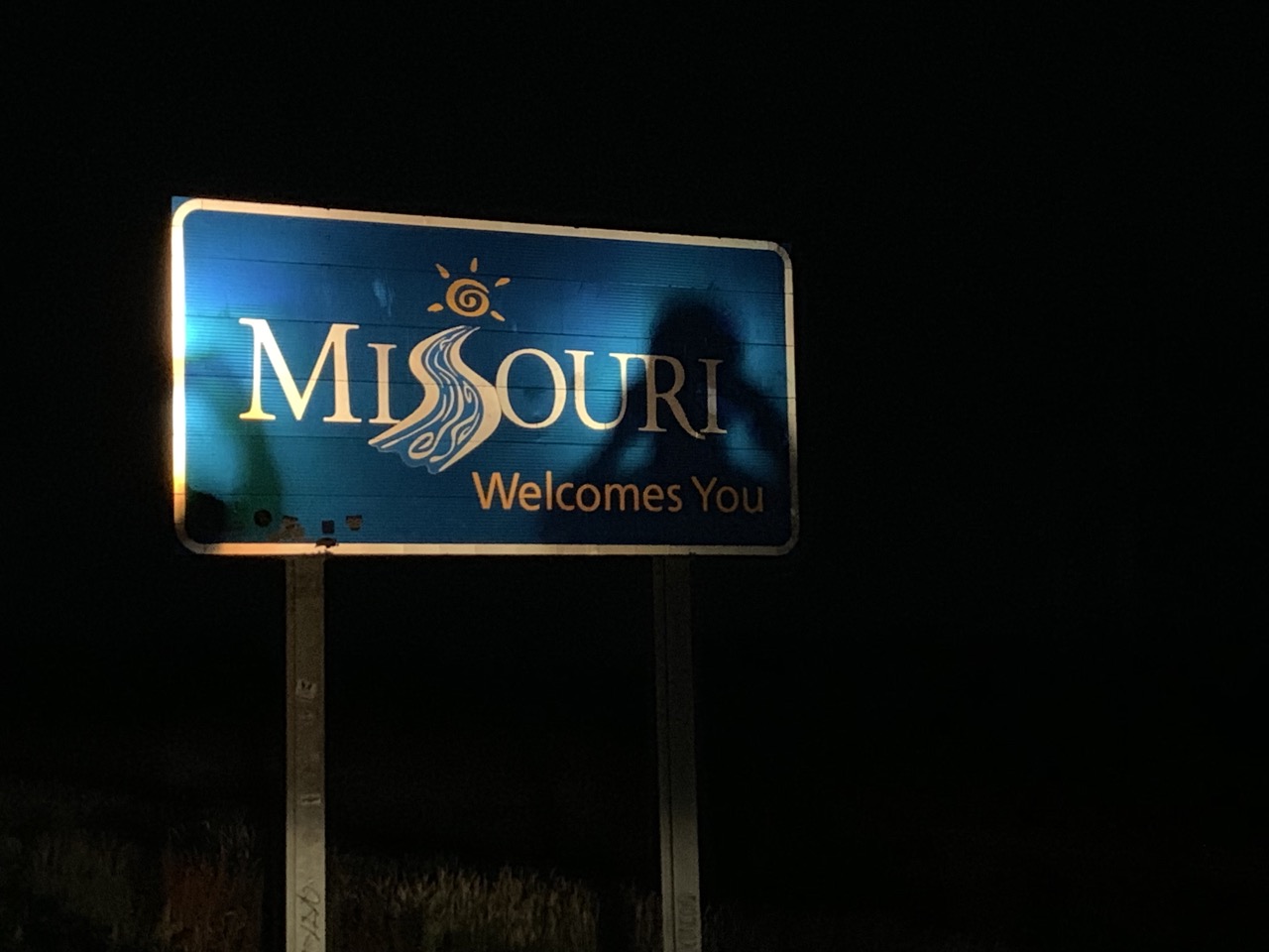 Missouri State Sign at night.