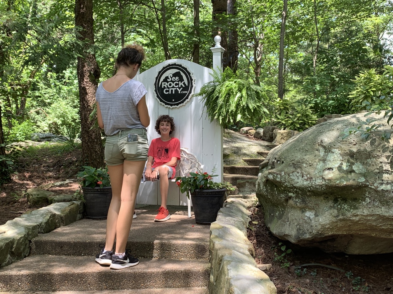 Taking a break at Rock City Gardens.