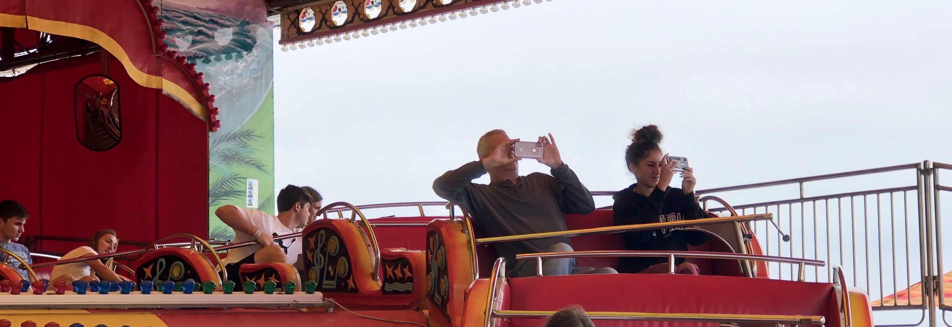 Chiara and I on a ride at the Boardwalk at Santa Cruz.