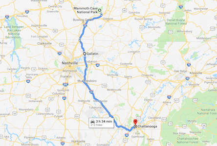 Map Mammoth to Gallatin to Chattanooga